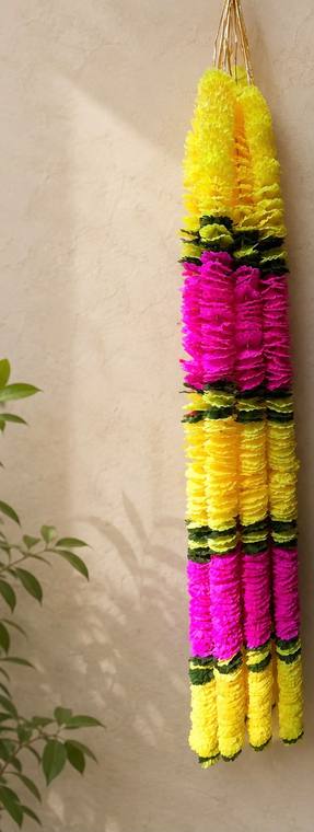 Yellow and pink floral Diwali toran
